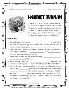 Preview of Black History Month Biography: Harriet Tubman