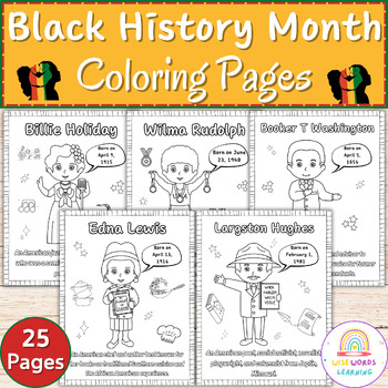 Preview of Black History Month Biography Pages, Black History Month Figures Coloring Sheets