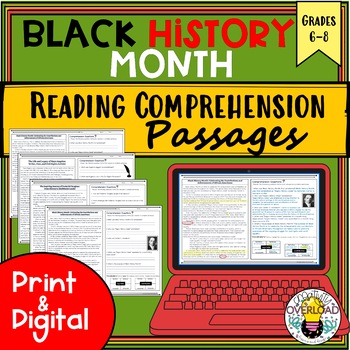 Preview of Black History Month Biography Reading Passages for grades 6-8: Print & Digital