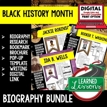 Preview of Black History Month Biography Research, Bookmark Brochure Pop-Up, Writing BUNDLE