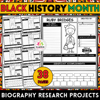 Preview of Black History Month Biography Research Projects | Report Activity Worksheets