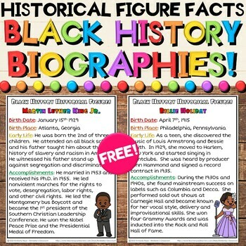 Preview of Black History Month Biography Sheets and Historical Leaders Fact Posters FREEBIE