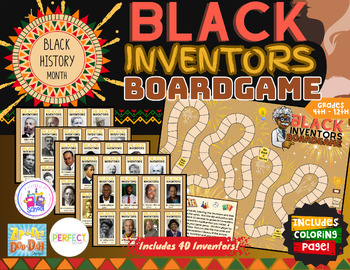 Preview of Black History Month - Black Inventors Board Game - Bonus Coloring Sheet Included