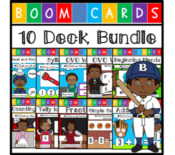 Preview of Black History Month Boom Cards - Math and Language Arts Bundle (With Audio)