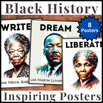 Preview of Black History Month Bulletin Board | 8 Portraits | Inspirational Word Posters