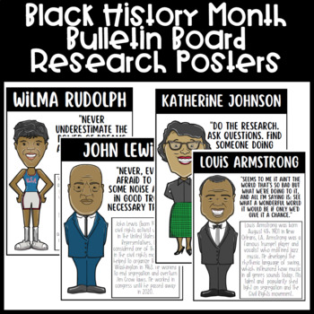 Preview of Black History Month Bulletin Board Posters & Research Informational with Quotes