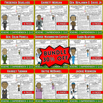 Preview of Black History Month Bundle: 10 Reading & Quiz Activities for Influential Figures