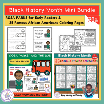 Preview of Black History Month Bundle: 25 Heroes Coloring Sheets + ROSA PARKS Mini Book