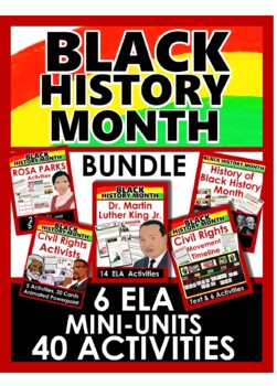 Preview of Black History Month Bundle: 6 Units, 8 Texts, 40 Activities: Grades 3-4  BLM