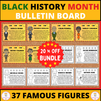 Preview of Black History Month Bundle Biographies Bulletin Board and Coloring Pages
