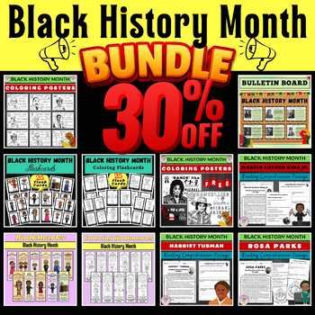 Preview of Black History Month Bundle: Bookmarks, Worksheets, Bulletin Board, and more!