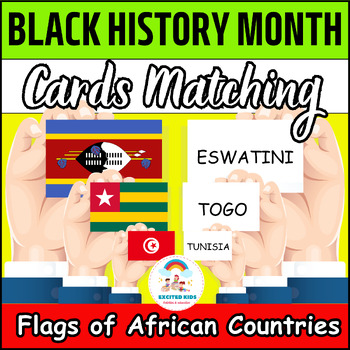Preview of Black History Month Cards Matching - Task Cards the flags of African Countries