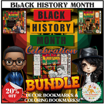 Preview of Black History Month Celebration Bundle: Decor, Bookmarks, & Coloring Bookmarks!