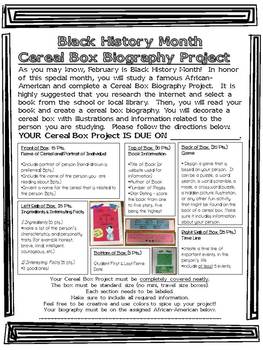 Black History Month Cereal Box Biography with Rubric by Jackie Panzica