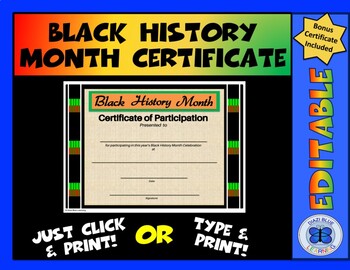 Preview of Black History Month Certificate of Participation I - Editable