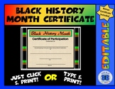 Black History Month Certificate of Participation I - Editable