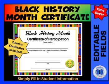 Preview of Black History Month Kente Certificate of Participation w/Bonus Awards - Editable