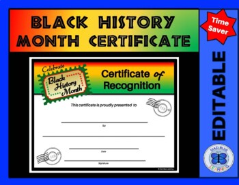 Preview of Black History Month Certificate of Recognition - Editable