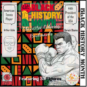 Preview of Black History Month Character Coloring Bookmarks | Featuring 33 Figures