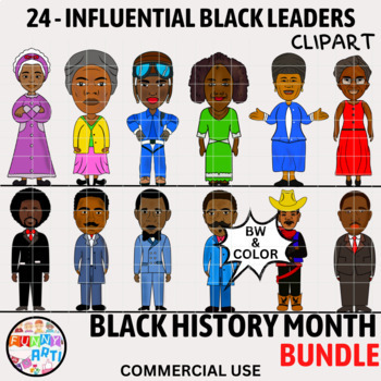 Preview of Black History Month Characters Clipart (24 Influential Black Leaders)
