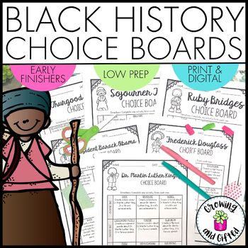 Preview of Black History Month Choice Board Menus for Enrichment and Differentiation
