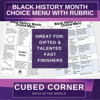 Preview of Black History Month Choice Extension Menu with Rubric