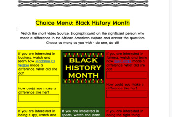 Preview of Black History Month: Choice Menu