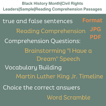 Preview of Black History Month|Civil Rights Leaders|Sample|Reading Comprehension Passages