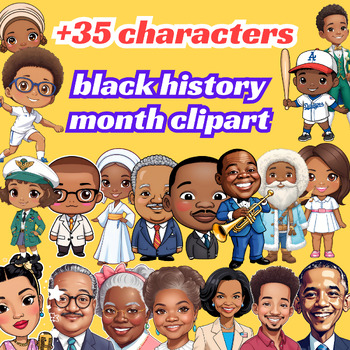 Preview of Black History Month Clip Art +35 Famous Characters USA History (Commercial Use)