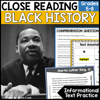 Preview of Martin Luther King Jr Close Reading | Black History Month Reading Comprehension