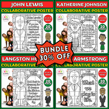 Preview of Black History Month Collaborative Coloring Bundle: John Lewis, Katherine Johnson
