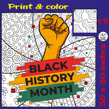 Preview of Black History Month Collaborative Coloring Poster Art Fist Power Bulletin Board