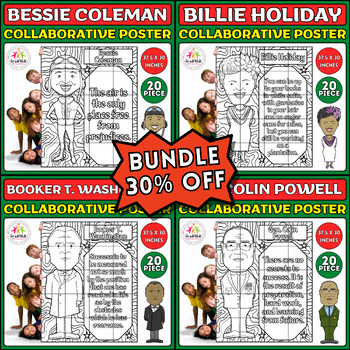 Preview of Black History Month Collaborative Coloring Poster Bundle: Bessie Coleman, Billie