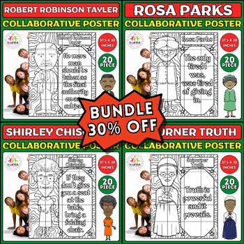 Preview of Black History Month Collaborative Coloring Poster Bundle: Robert Robinson Taylor