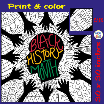 Preview of Black History Month Collaborative Coloring Poster With Hands & Head Ornament
