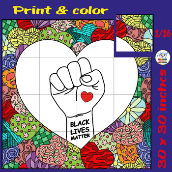 Preview of Black History Month Collaborative Coloring Poster fist Power Black Lives Matter