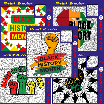 Preview of Black History Month Collaborative Coloring Posters Art Bulletin Board Bundle