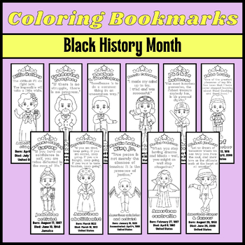 Preview of Black History Month Coloring Bookmarks | 25 People & Their Inspiring Quotes