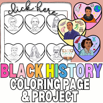 Preview of Black History Month Coloring Pages & Project | Valentine's Day, Bulletin Board