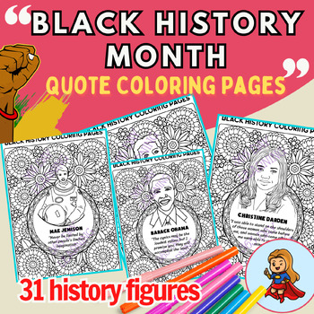 Preview of Black History Month Coloring Pages, Quote Pages, 31 Famous Face