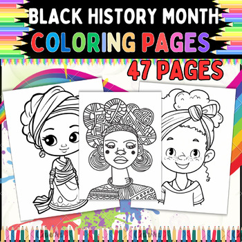 Preview of Black History Month Coloring Pages for Girls| 47 pages | (Printable & Easy)