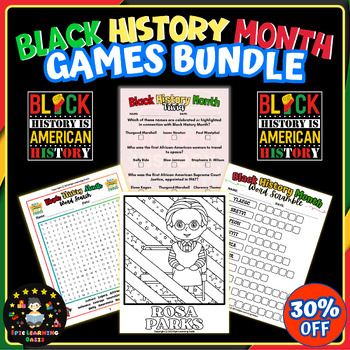 Preview of Black History Month Coloring Sheets, Trivia, Word Search, Word Scramble BUNDLE