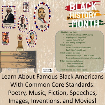 Preview of Black History Month Activities: Common Core Poetry Fiction Music Movies and more