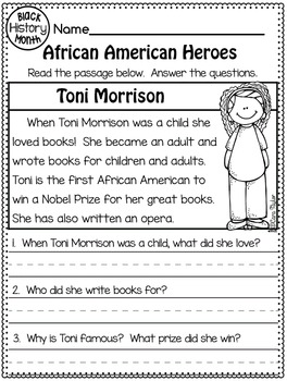 black history month comprehension passages by caras creative playground
