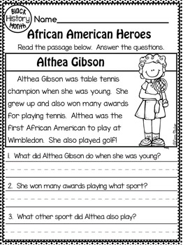 Black History Month ~ Comprehension Passages by Cara's ...