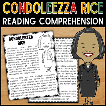 Preview of Black History Month Condoleezza Rice Reading Comprehension Passage | BHM