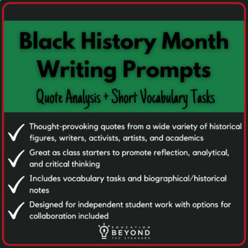 Preview of Black History Month Daily Writing Prompts | Critical & Analytical Thinking Gr 7+