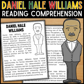 Preview of Black History Month Daniel Hale Williams Reading Comprehension Passage | BHM