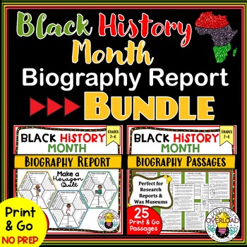 Preview of Black History Biography Report Bundle: 25 Reading Passages & Quilt Templates
