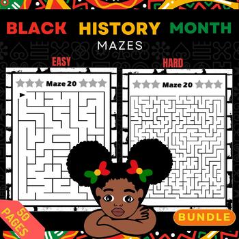 Preview of Black History Month EASY & HARD Mazes Puzzles - Fun February Activities